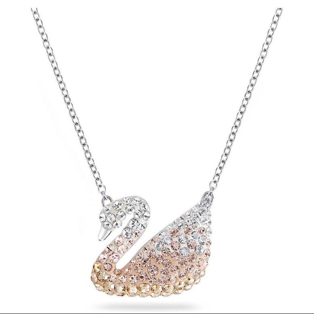 Swarovski Iconic Swan pendant, Swan, Medium, Beige, Rhodium plated